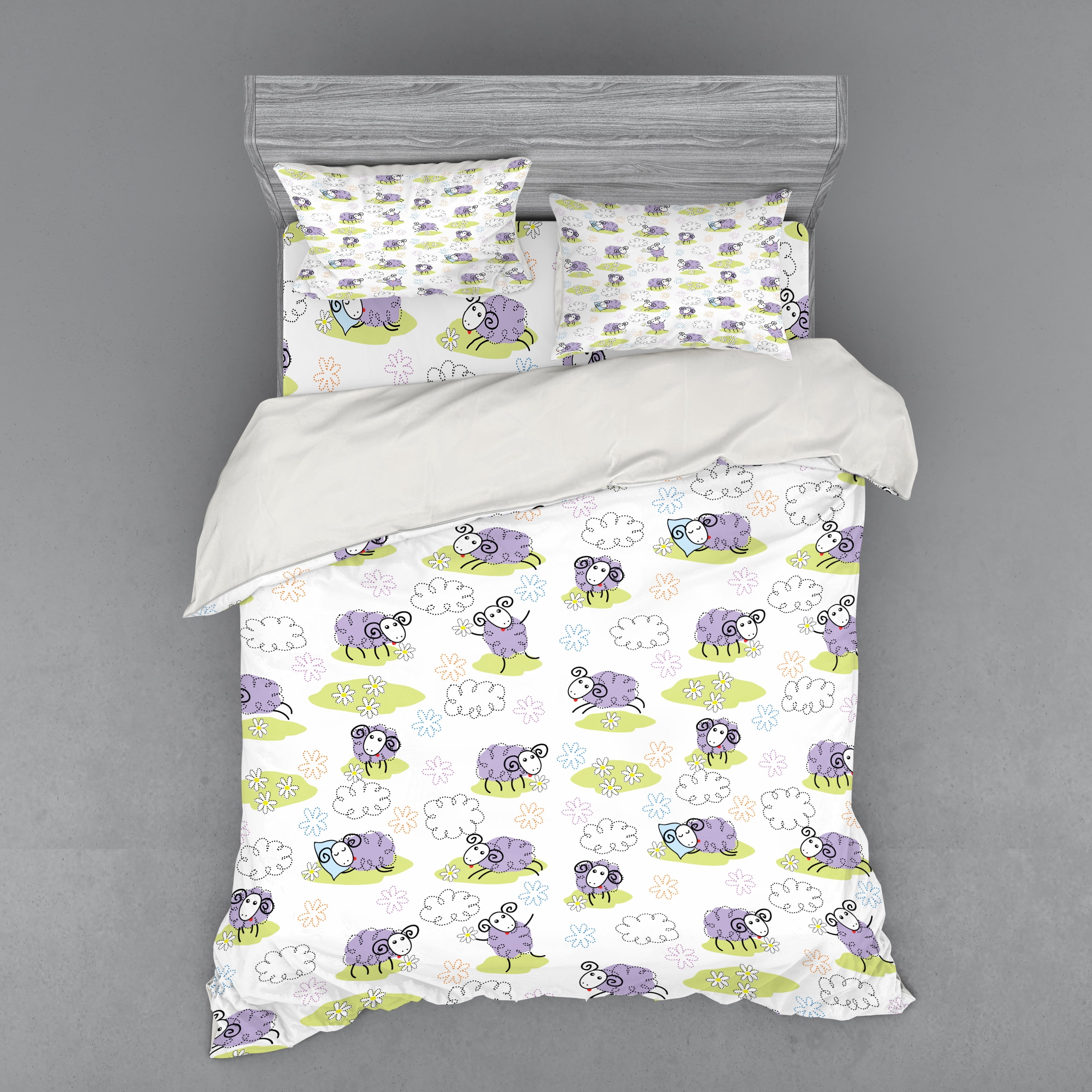 Ambesonne Cartoon Bedding Set 4 Pcs, Sheep with Clouds, Queen, Lavender ...