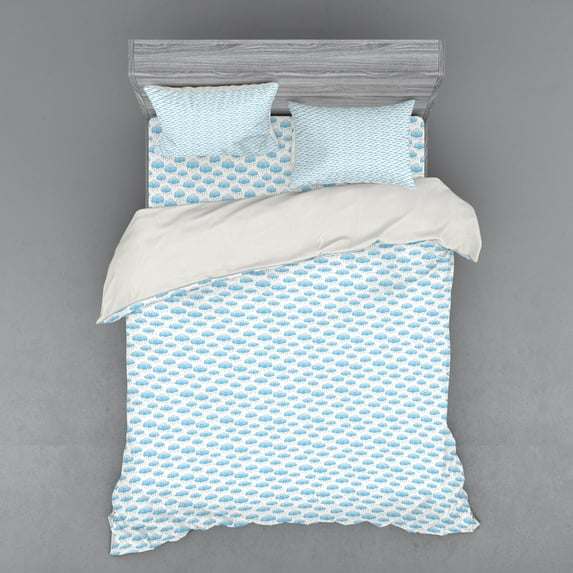 Ambesonne Cartoon Bedding Set 4 Pcs, Smiling Rain Cloud, Queen, Sky Blue Purple