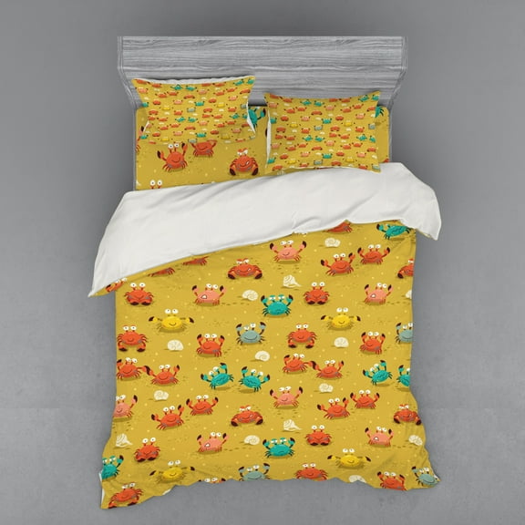 Ambesonne Cartoon Bedding Set 4 Pcs, Star and Shells Pattern, Queen, Pale Coffee