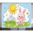 thumbnail image 1 of Ambesonne Cartoon Curtains 2 Panel Set, Rabbit in Garden, 108" x 63", Multicolor, 1 of 3