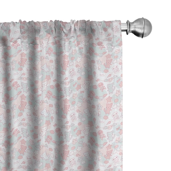 Ambesonne Cartoon Curtains, Bats, Pair of 28"x84", Pale Pink Pale Blue