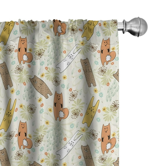 Ambesonne Cartoon Curtains, Bear Fox and Bunny, Pair of 28"x84", Multicolor