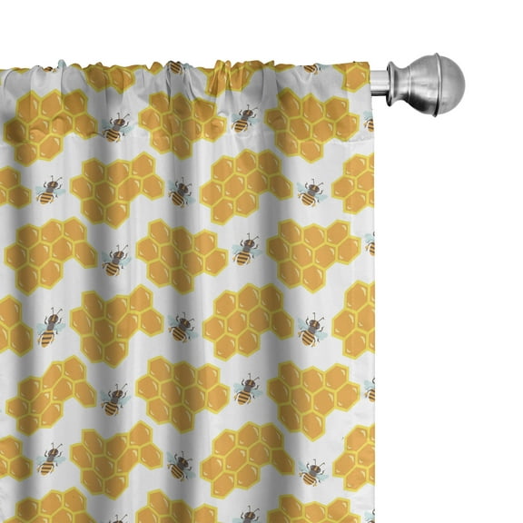 Ambesonne Cartoon Curtains, Bumble Bee Honey Comb Style, Pair of 28"x84", Orange and White