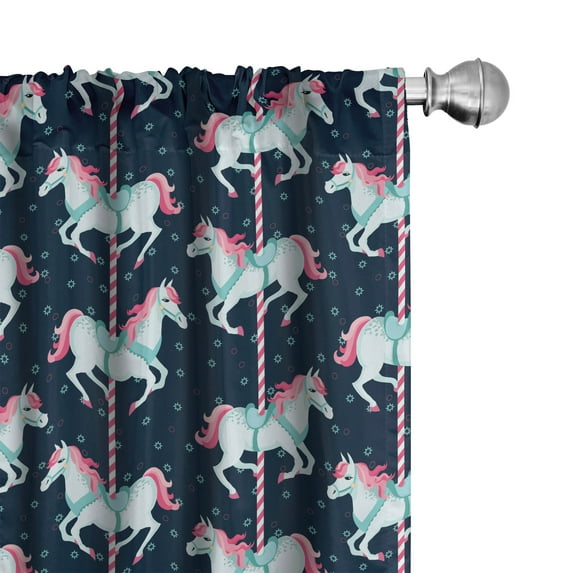 Ambesonne Cartoon Curtains, Carousel Horses, Pair of 28"x63", Pale Blue Indigo Pink