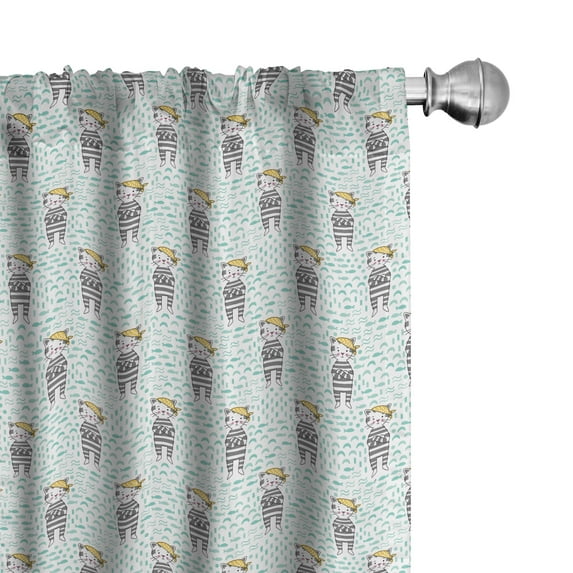 Ambesonne Cartoon Curtains, Cats with Bandana, Pair of 28"x63", Pale Green Yellow