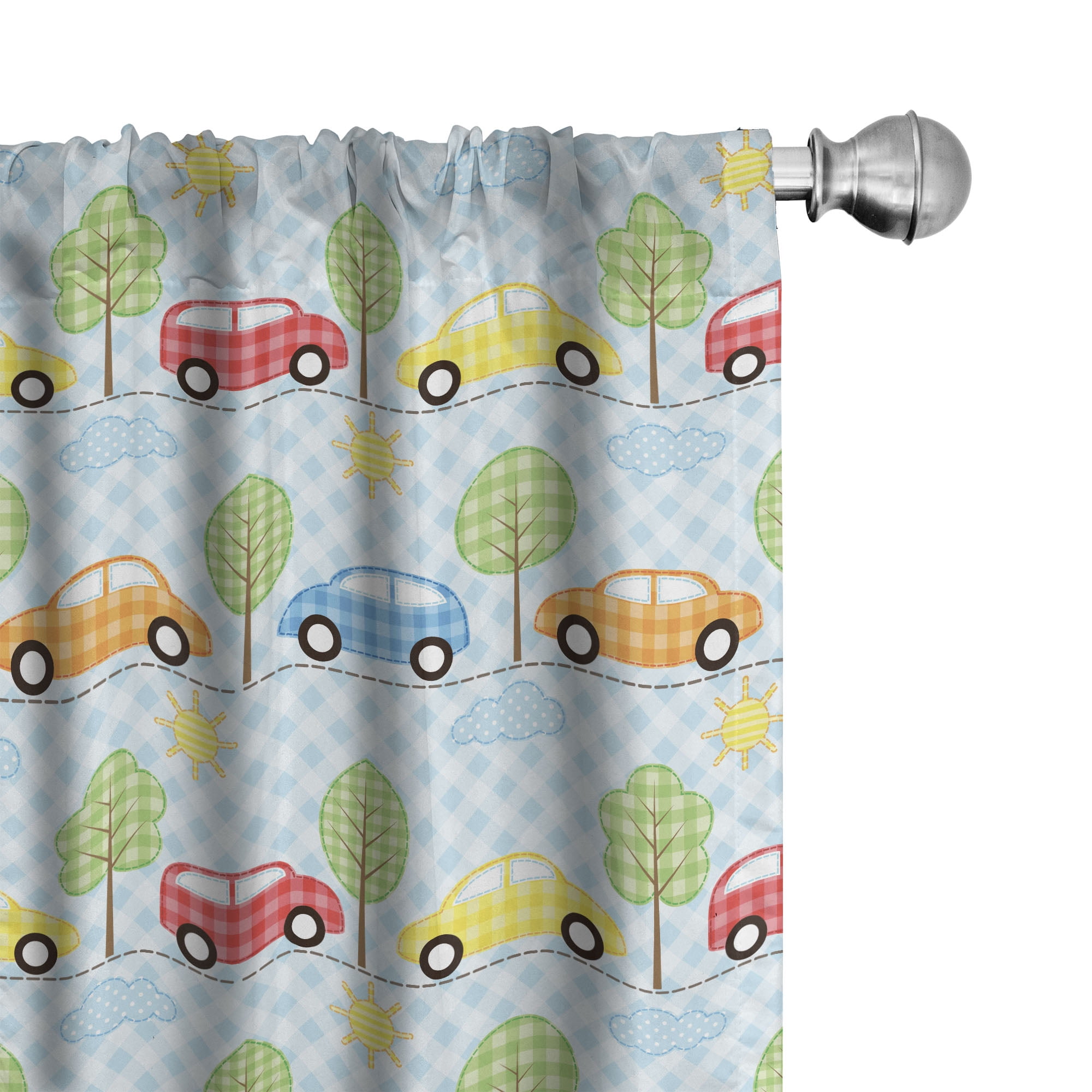 Colorful Cartoon Cars and Trees Light Filtering Rod Pocket Curtains