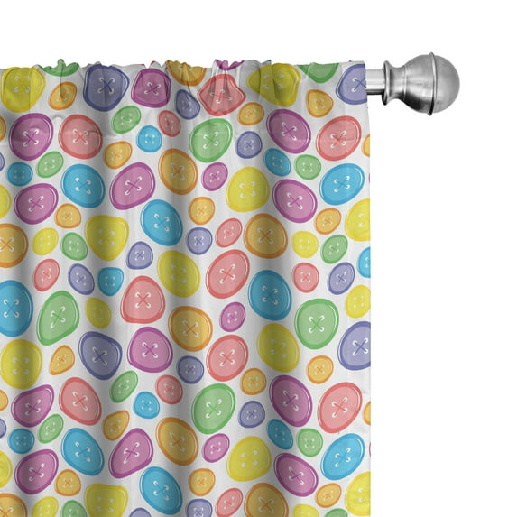 Ambesonne Cartoon Curtains, Circular Buttons, Pair of 28"x84", Multicolor