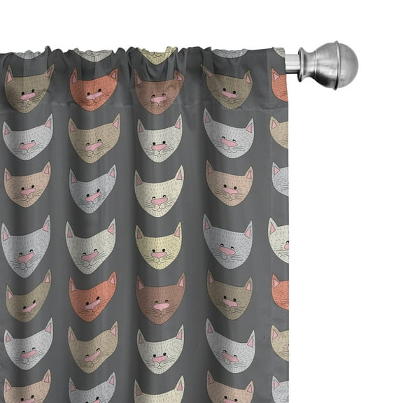 Ambesonne Cartoon Curtains, Doodle Cat Lover Pattern, Pair of 28"x63", Grey and Multicolor