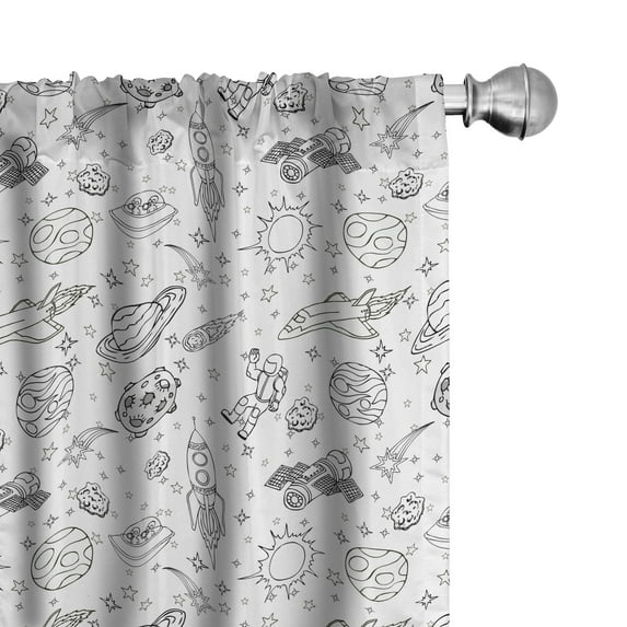 Ambesonne Cartoon Curtains, Doodle Solar System Space, Pair of 28"x63", White Black