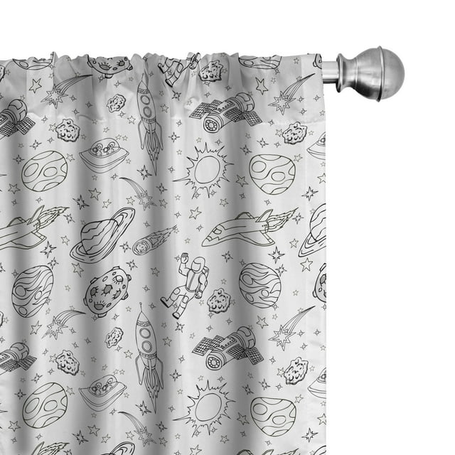 Ambesonne Cartoon Curtains, Doodle Solar System Space, Pair of 28"x95", White Black