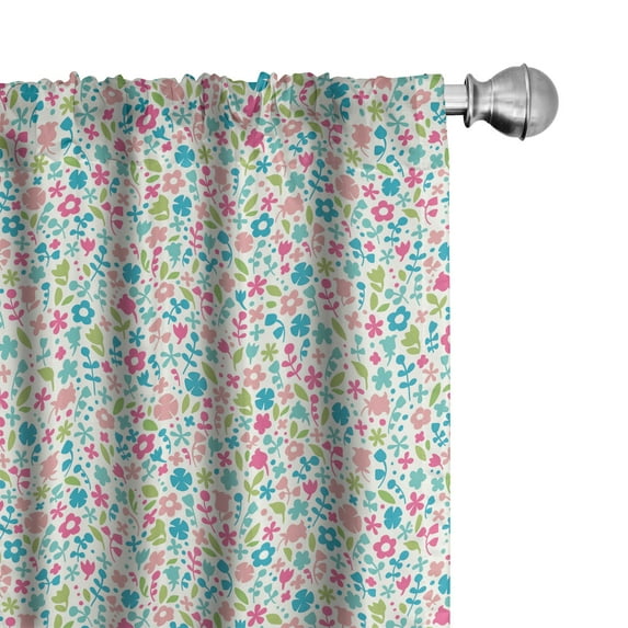 Ambesonne Cartoon Curtains, Floral Pattern Polka Dots, Pair of 28"x95", Multicolor