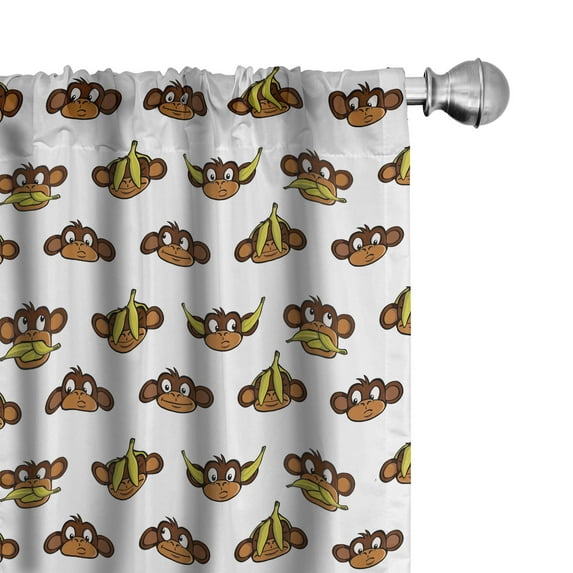 Ambesonne Cartoon Curtains, Funny Monkeys Bananas, Pair of 28"x84", Brown Pale Brown Yellow