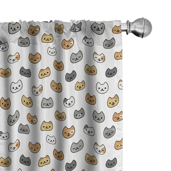 Ambesonne Cartoon Curtains, Happy Funny Kittens, Pair of 28"x95", Pale Orange and Pale Brown
