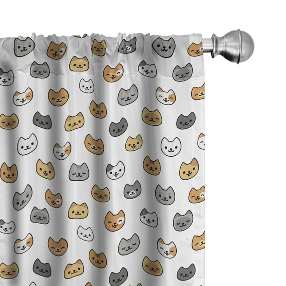 Ambesonne Cartoon Curtains, Happy Funny Kittens, Pair of 28"x95", Pale Orange and Pale Brown