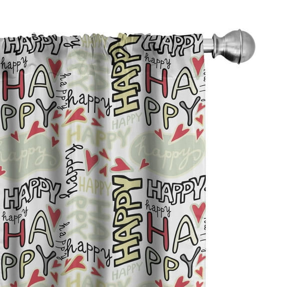 Ambesonne Cartoon Curtains, Happy Words with Hearts, Pair of 28"x95", Multicolor