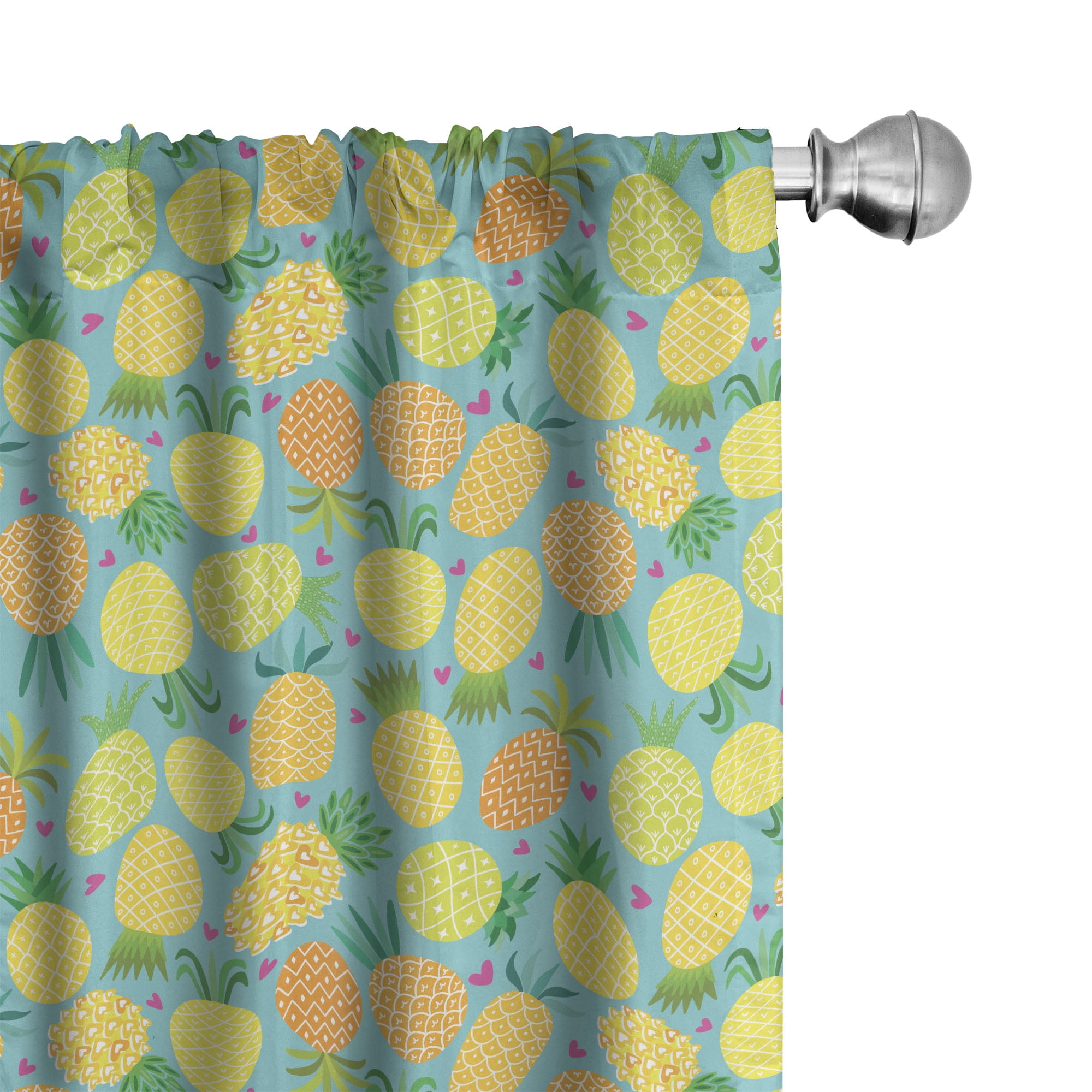 Pineapple Print Multicolor Polyester Rod Pocket Curtain Panels