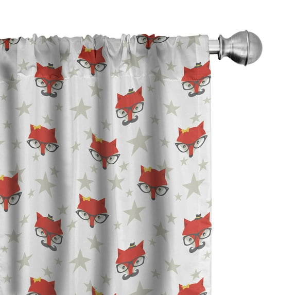 Ambesonne Cartoon Curtains, Hipster Foxes Hats, Pair of 28"x95", Coconut Scarlet and Grey