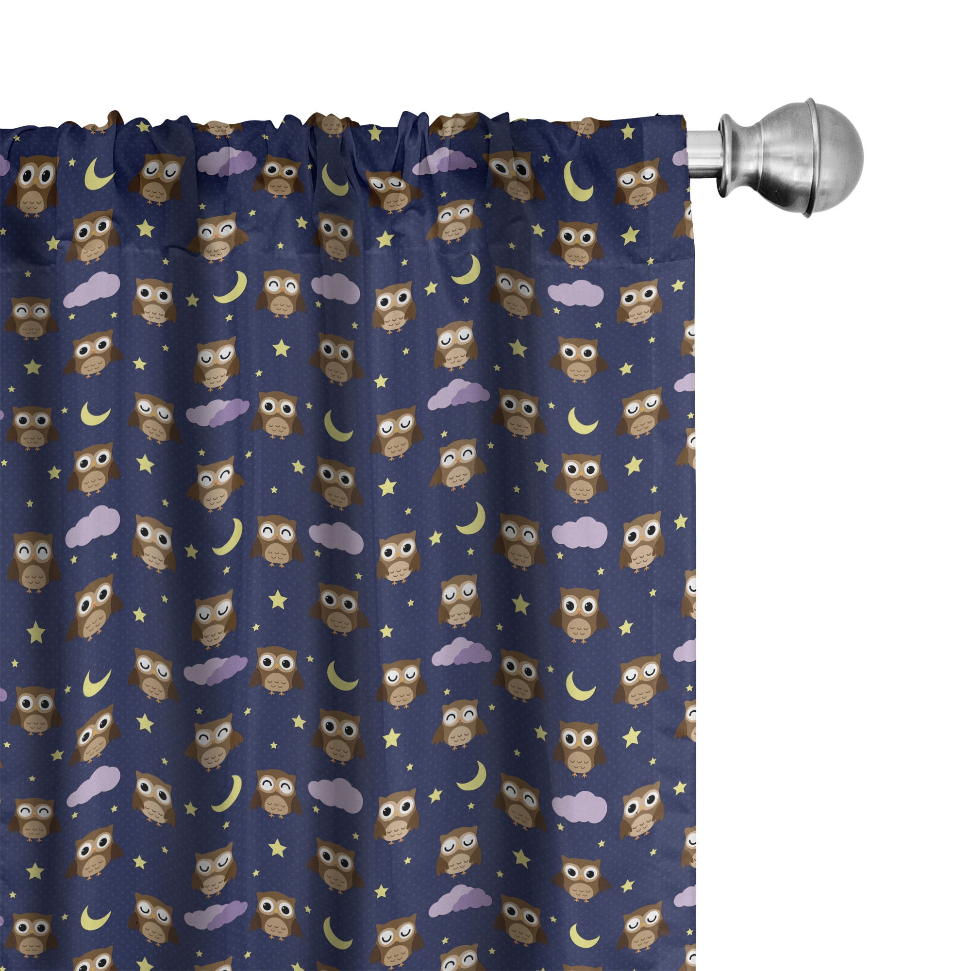 Indigo and Multicolor Owl Starry Night 63" Rod Pocket Curtains