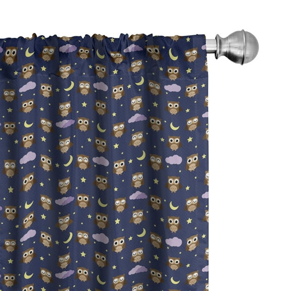 Ambesonne Cartoon Curtains, Owls Starry Night, Pair of 28"x84", Indigo and Multicolor
