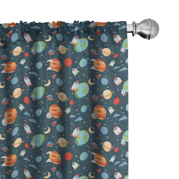 Ambesonne Cartoon Curtains, Planets in Space, Pair of 28"x84", Multicolor