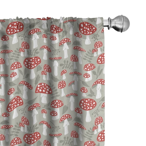 Ambesonne Cartoon Curtains, Poisonous Amanita Leaves, Pair of 28"x84", Pale Sage Green White