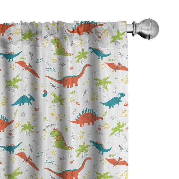 Ambesonne Cartoon Curtains, Prehistoric Wildlife, Pair of 28"x95", Multicolor