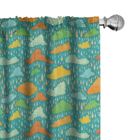Ambesonne Cartoon Curtains, Puffy Clouds Funk Art, Pair of 28"x95", Multicolor