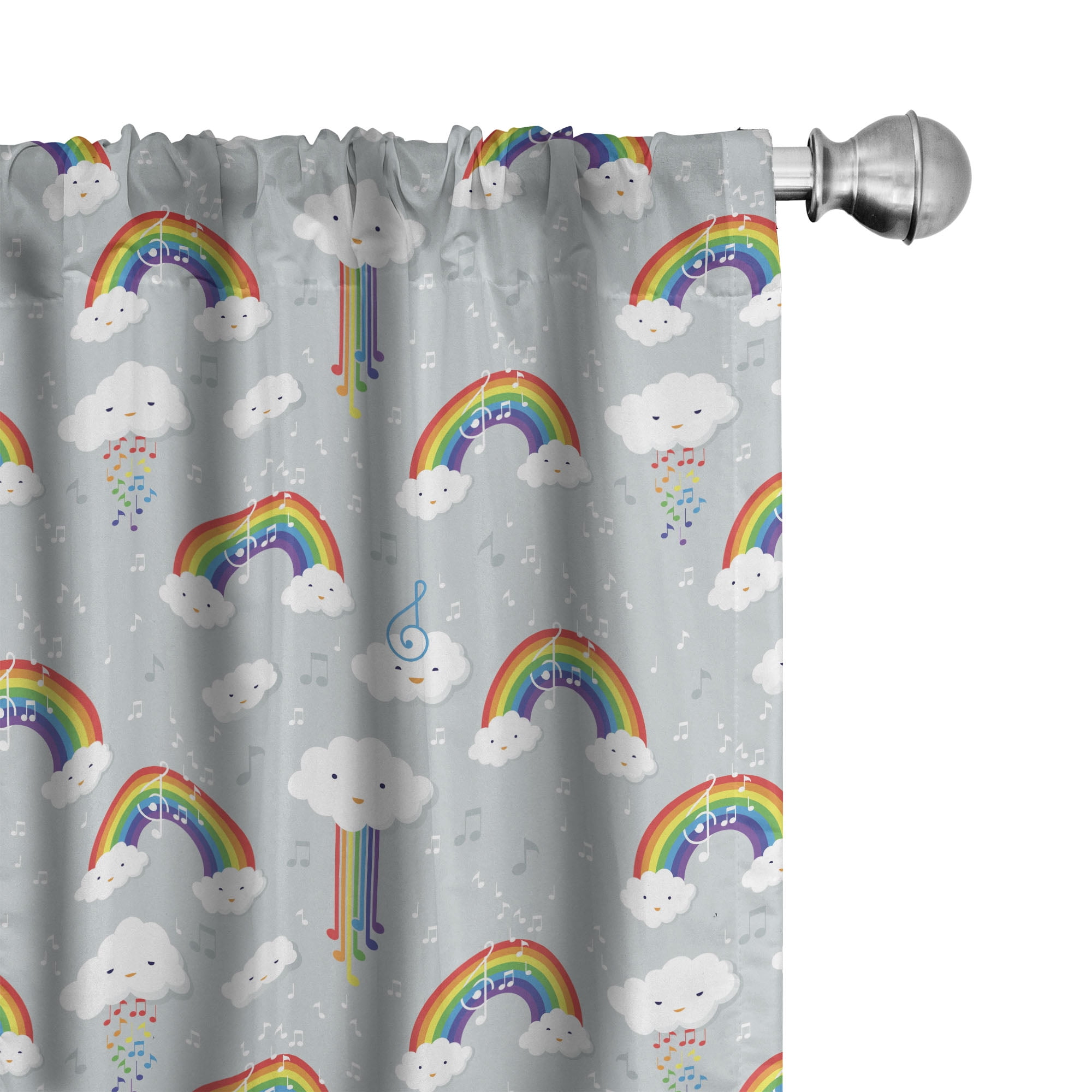 Gray Rainbow Cloud Pattern Semi-Sheer Rod Pocket Curtains