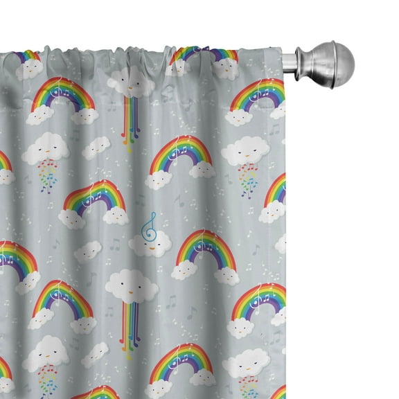 Ambesonne Cartoon Curtains, Rainbow Clouds Composition, Pair of 28"x95", Pale Grey and Multicolor