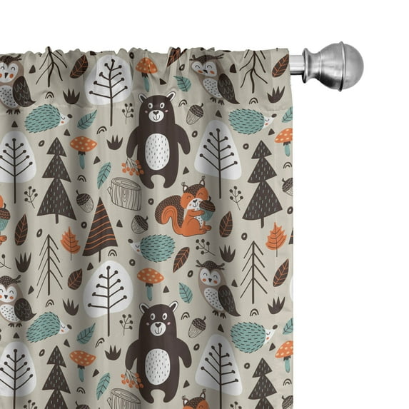 Ambesonne Cartoon Curtains, Repeating Forest Animals, Pair of 28"x95", Grey Yellow and Multicolor
