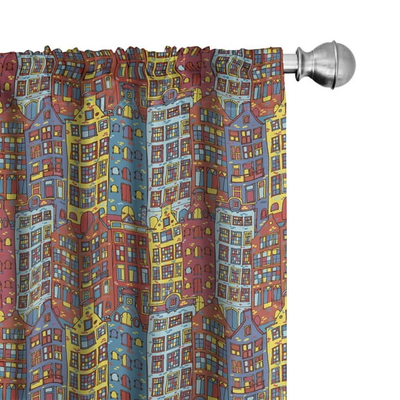 Ambesonne Cartoon Curtains, Sketch Amsterdam, Pair of 28"x84", Multicolor