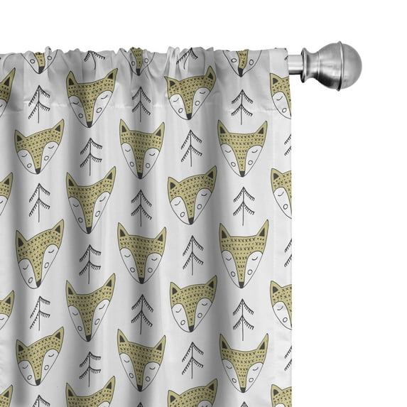 Ambesonne Cartoon Curtains, Sleeping Foxes, Pair of 28"x84", Beige Black and White