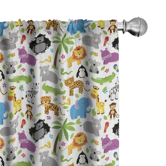 Ambesonne Cartoon Curtains, Various Animals, Pair of 28"x95", Multicolor