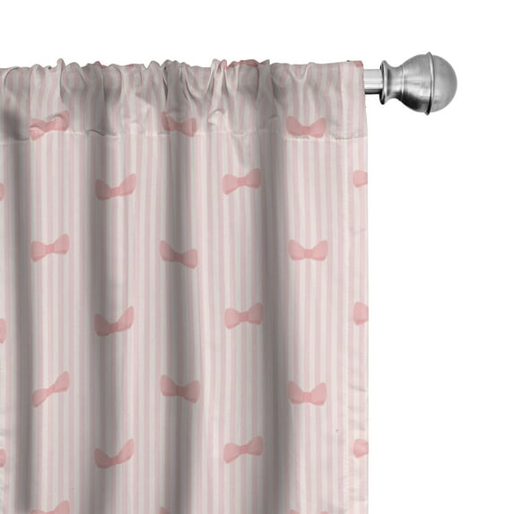 Ambesonne Cartoon Curtains, Vertical Stripes Bow Tie, Pair of 28"x95", Pale Pink Rose