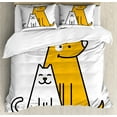 thumbnail image 1 of Ambesonne Cartoon Duvet Cover Set, Cats and Dogs Friends, Queen, Black White and Apricot, 1 of 6