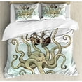 thumbnail image 1 of Ambesonne Cartoon Duvet Cover Set, Pirate Ship Greek Myth, Calking, Tan Pale Green, 1 of 6