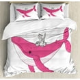 thumbnail image 1 of Ambesonne Cartoon Duvet Cover Sets, 3 Cats Big Fish Magic, 2-King, Pink, 1 of 7
