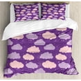 thumbnail image 1 of Ambesonne Cartoon Duvet Cover Sets, Clouds and Paint Splash, 2-King, Violet and Pale Salmon, 1 of 7