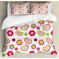 thumbnail image 1 of Ambesonne Cartoon Duvet Cover Sets, Flowers Heart Shapes, 2-King, Lime Purple Red, 1 of 7