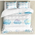 thumbnail image 1 of Ambesonne Cartoon Duvet Cover Sets, Fluffy Clouds, 2-Queen, Blue White, 1 of 7