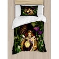thumbnail image 1 of Ambesonne Cartoon Duvet Cover Sets, Forest Elf in Cocoon Night, 2-Twin, Green Brown, 1 of 4