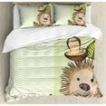 thumbnail image 1 of Ambesonne Cartoon Duvet Cover Sets, Hedgehog Chevron, 2-Queen, Green Brown Beige, 1 of 7