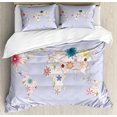 thumbnail image 1 of Ambesonne Cartoon Duvet Cover Sets, Map Soft Blooms, 2-Queen, Cream Lilac, 1 of 6
