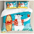thumbnail image 1 of Ambesonne Cartoon Duvet Cover Sets, Polar Bear Selfie Surf, 2-Queen, Aqua Yellow, 1 of 7