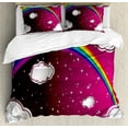 thumbnail image 1 of Ambesonne Cartoon Duvet Cover Sets, Rainbow Colored Stars, 2-Queen, Maroon and White, 1 of 7