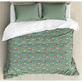 thumbnail image 1 of Ambesonne Cartoon Duvet Cover Sets, Repetitive Pattern of Foxes, 2-King, Burnt Sienna and Laurel Green, 1 of 6