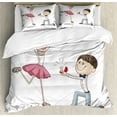 thumbnail image 1 of Ambesonne Cartoon Duvet Cover Sets, Romantic Couple, 2-Queen, Pink Blue and White, 1 of 7