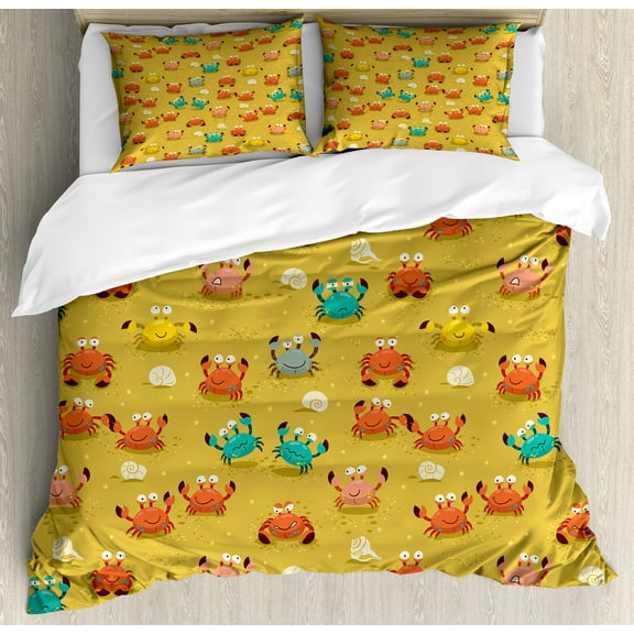 Ambesonne Cartoon Duvet Cover Sets, Star and Shells Pattern, 2-King, Pale Coffee