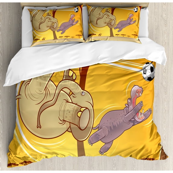 Ambesonne Cartoon Duvet Cover Sets, and Hippo Ball, 2-Queen, Orange Umber Purple