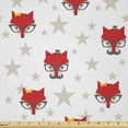 thumbnail image 1 of Ambesonne Cartoon Fabric by the Yard Microfiber, Hipster Foxes Hats, 5 Yards, Coconut Scarlet and Grey, 1 of 2